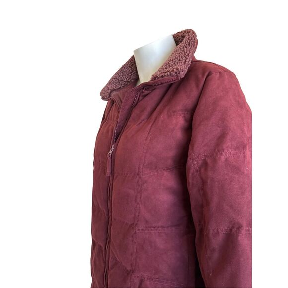 L.L Bean large Goose Down petite women’s burgundy wine red plush quilted jacket - Picture 2 of 4